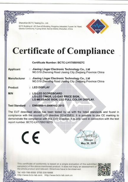 China Jiaxing Linger Electronic Technology Co., Ltd. Certificações