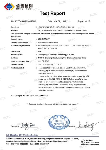 China Jiaxing Linger Electronic Technology Co., Ltd. Certificações